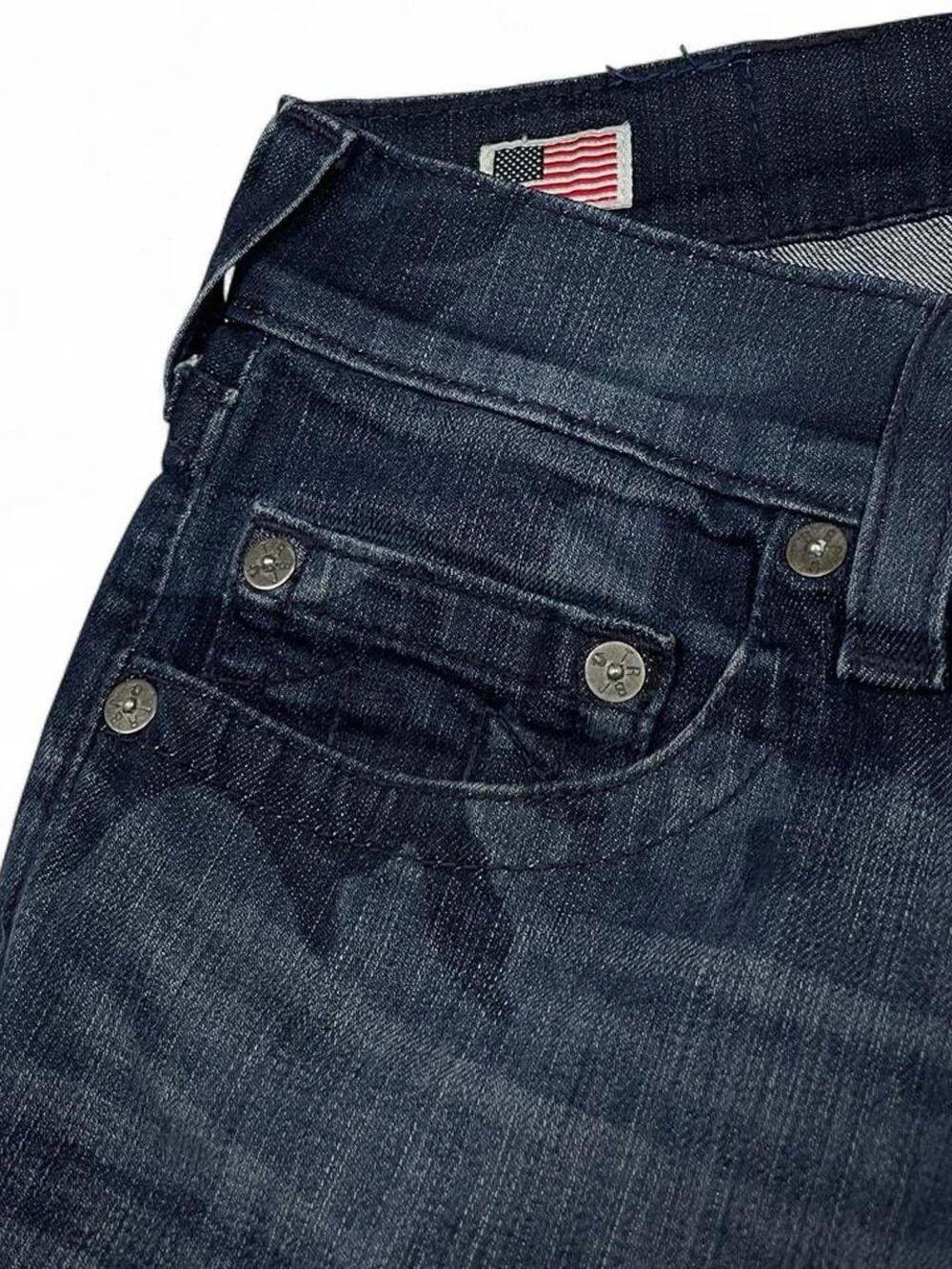 True Religion Bobby Camo Laser Straight Asum Camoflaged Blue Jeans W35 L35 Stack
